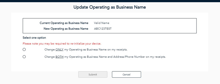 Update Operating As Business Name Screen is to select the best option.